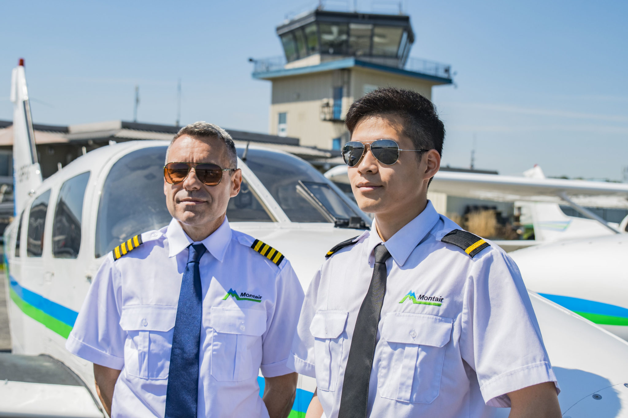 Flight instructor and student in airport